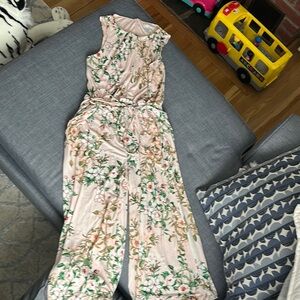 London Times Floral Jumpsuit - Cream and Green